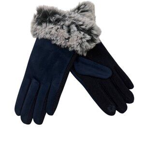 Gloves - Women's Winter Grip - Navy with Gray Fur Accent - LG/XL- NWT